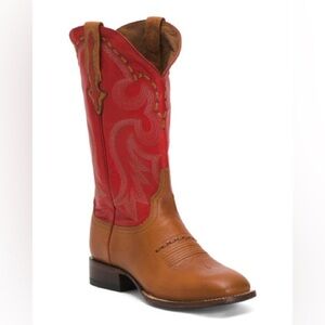 Lucchese Made in Mexico Leather Saddle Stitched Western Boots in Red Brown
